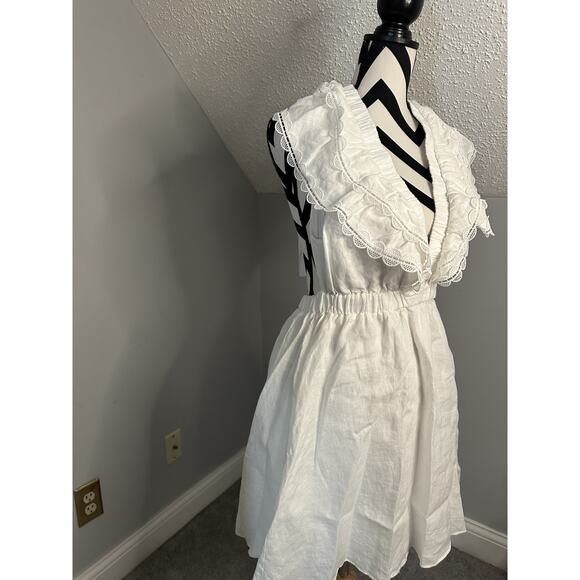 Anthropologie We Are Sundays NWT Aurora Linen Mini Dress White Ruffle Backless - Picture 4 of 12